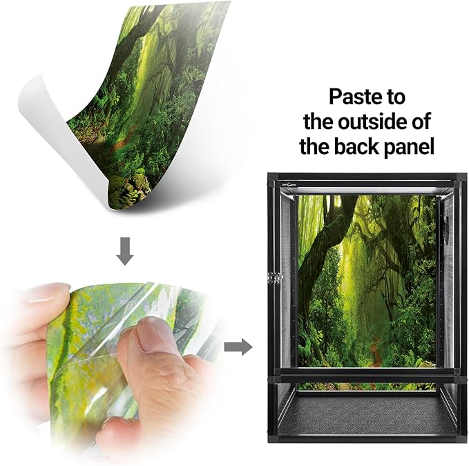 REPTIZOO 18" x 18" x 24" Front Opening Cage with 3-Sided Metal Mesh, 34 Gallon Screen Vertical Terrarium with Background Sticker, Tree Frog, Arboreal Reptiles