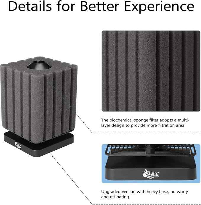 AQQA Sponge Filter for Aquarium Upgraded Whisper Betta Fish Filter Submersible Fish Tank Filter Corner Sponge Foam Filter for Breeding Fry Betta Shrimp Fish Tank (Medium for 30-120 Gallon)