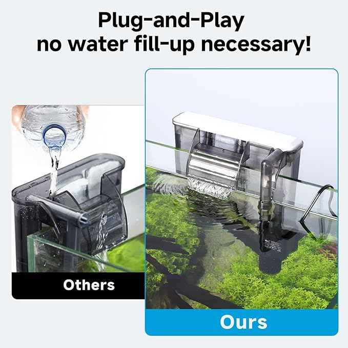 AQQA Quiet 20-30 Gallon Fish Tank Filters - Auto Start Hang on Back Aquarium Filter, 6W/ 8W Adjustable Flow, Deodorization Decontamination Filter System AQ168 (6W 158GPH)