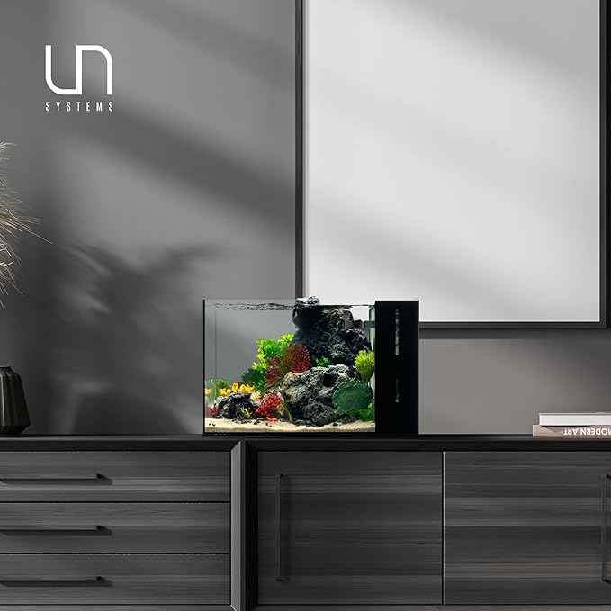 Ultum Nature Systems Dual AIO - Freshwater/Saltwater Compatible All in One Rimless Tank with Triple Chamber Filtration System, Integrated Filter Aquarium w/Leveling Mat - 9 Gallon, 45A, Black