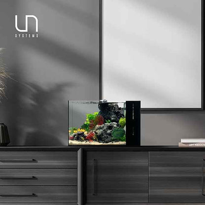 Ultum Nature Systems Dual AIO - Freshwater/Saltwater Compatible All in One Rimless Tank with Triple Chamber Filtration System, Integrated Filter Aquarium w/Leveling Mat - 9 Gallon, 45A, Black