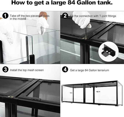 REPTIZOO 84 Gallon Large Reptile Terrarium Extra-Long 60" x 18" x 18" Spliceable Glass Reptile Tank, Double Top Cover Enclosure Habitats