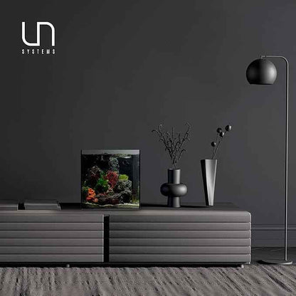 Ultum Nature Systems Dual AIO - Freshwater/Saltwater Compatible All in One Rimless Tank with Triple Chamber Filtration System, Integrated Filter Aquarium w/Leveling Mat - 7 Gallon, 30A, Black
