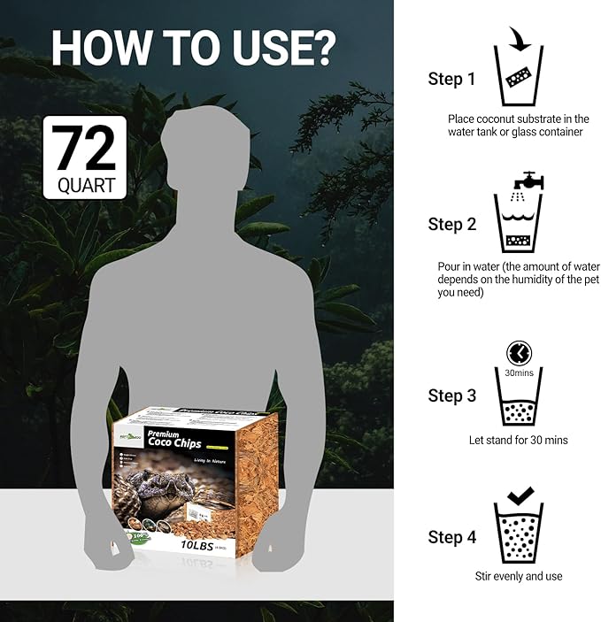 REPTIZOO 72 Quart Reptiles Coconut Chip Substrate, Coco Husk Reptiles Bedding for Ball Python, Snakes, Geckos, Lizards, Tortoises, Frogs | Terrarium Tanks Substrate