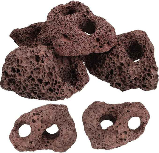 Lava Rock, 6PCS Aquarium Volcanic Stone Plant Fixer Ornaments, Double-Hole Fish Tank Rocks Ornament for Aquascaping, Fish Tank, Terrarium and Landscape Design
