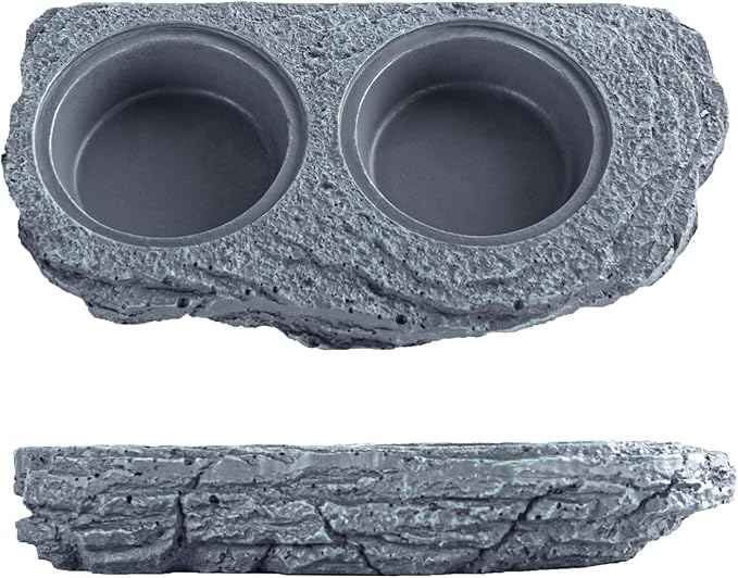 Wacool Magnetic Gecko Ledge - Double Bowl Reptile Feeding Tray with 6 Feeding Cups for Geckos, Lizards, Chameleons and Reptile Pets
