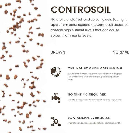 Ultum Nature Systems Controsoil - Freshwater Aqua Soil Substrate for Fish, Shrimp, Live Plant Propagation and Aquascaping - 6.8pH Low Ammonia, Volcanic Ash - Brown, Normal (10 Liter | 20LB)