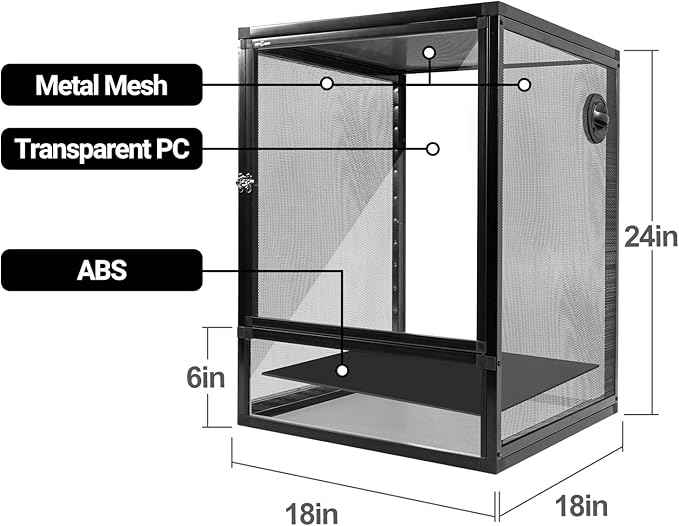 REPTI ZOO 18" x 18" x 24" Front Opening Cage with 3-Sided Metal Mesh, 34 Gallon Screen Vertical Terrarium with Background Sticker, Tree Frog, Arboreal Reptiles