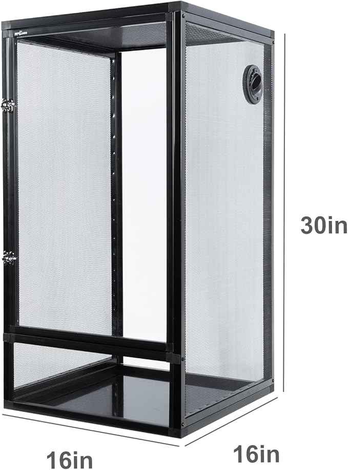 REPTIZOO 16" x 16" x 30" Front Opening Chameleon Cage with 3-Sided Metal Mesh, 33 Gallon Screen Vertical Terrarium with Background Sticker, Tall Enclosure for Chameleon, Tree Frog, Arboreal Reptiles