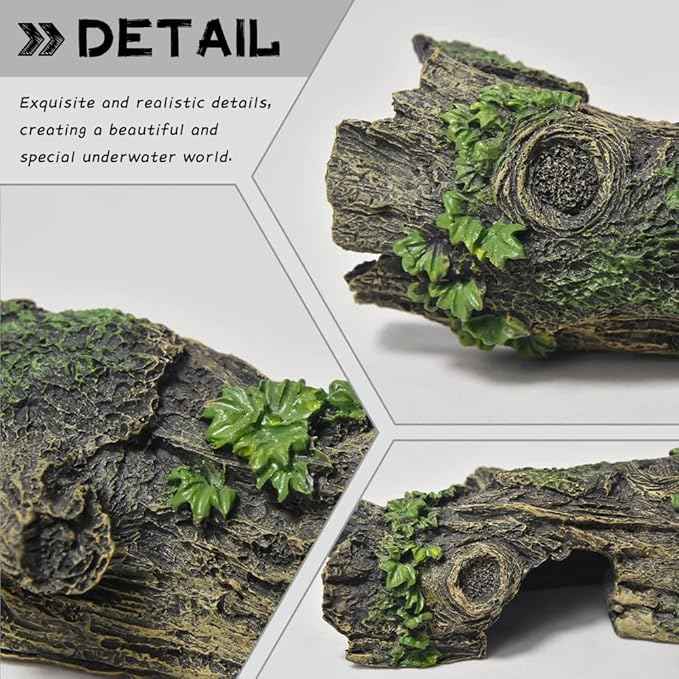 Fish Tank Decorations - Large Aquarium Decorations Air Bubbler Tree Fish House for Betta Hideout Caves Buddha Decor Temple Ruins Arched Betta Fish Accessories Reptile House Shelter Decor (Wood B-S)