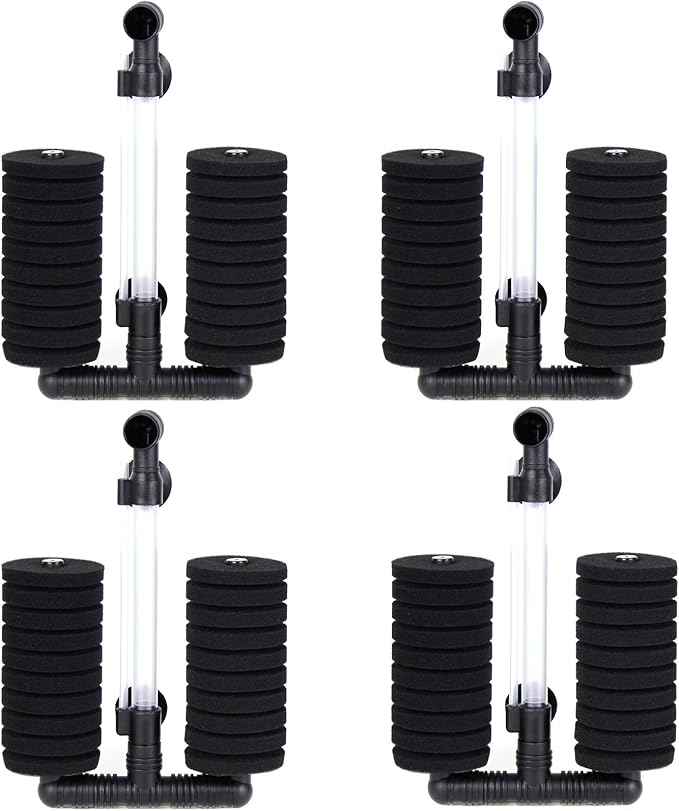 AQUANEAT 4 Pack Double Bio Sponge Filter, for Fry, Betta, Shrimp, Nano, Aquarium Fish Tank (Large up to 55 Gal)
