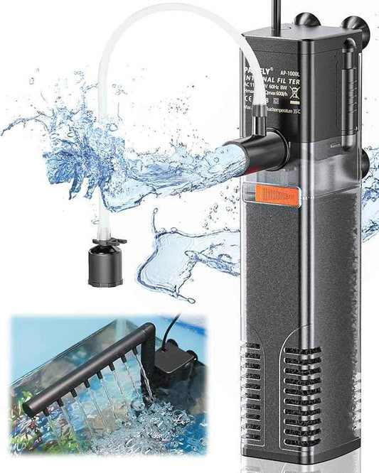 Pawfly Internal Aquarium Filter with 160 GPH Water Pump Quiet Submersible Bio Sponge Foam Filter for 30 to 60 Gallon Fish Tanks Multifunctional Filter for Filtration Circulation and Oxygenation