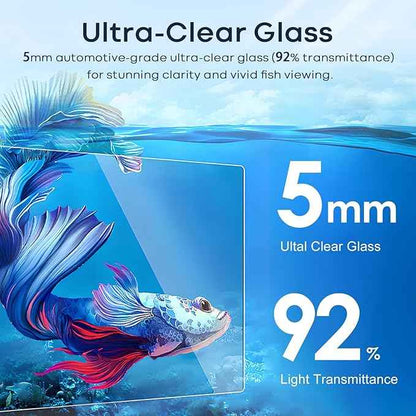 10 Gallon Glass Fish Tank, Aquarium for Bettas, Snails, Shrimp, Easy to Maintain Ultra Clear Rimless Dark Background Low Iron