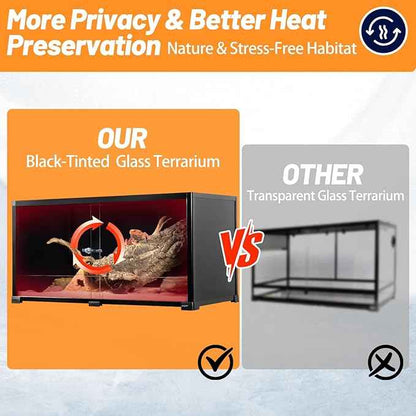 REPTI ZOO 50 Gallon Reptile Tank, 36" X 18" X 18" Reptile Terrarium, Black-Tinted ECO Glass Enclosure with Sliding Door & Mesh Top, Secure & Low-Stress Habitat for Bearded Dragon, Gecko, Snake, Lizard