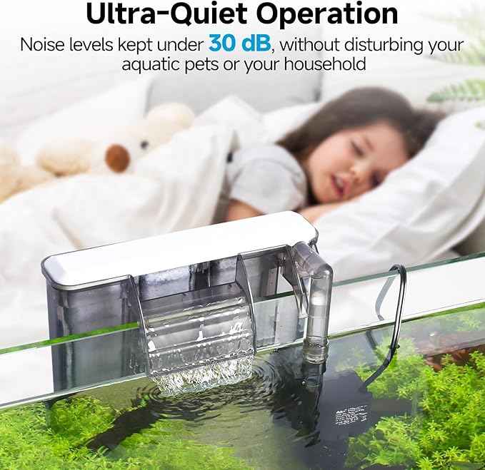 AQQA Quiet 20-30 Gallon Fish Tank Filters - Auto Start Hang on Back Aquarium Filter, 6W/ 8W Adjustable Flow, Deodorization Decontamination Filter System AQ168 (6W 158GPH)