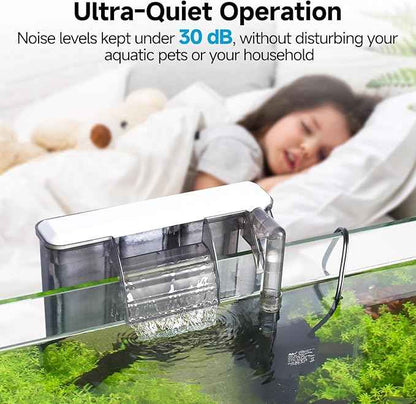 AQQA Quiet 20-30 Gallon Fish Tank Filters - Auto Start Hang on Back Aquarium Filter, 6W/ 8W Adjustable Flow, Deodorization Decontamination Filter System AQ168 (6W 158GPH)