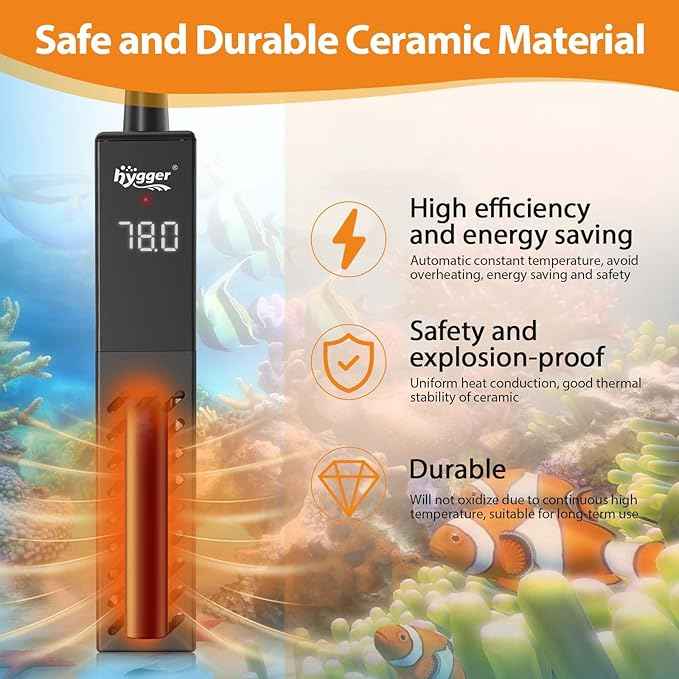 hygger Upgrade Ceramic Aquarium Heater, 300W Digital Fish Tank Heater with Automatic Power-Off and Over-Temperature Protection, Energy Saving Submersible Aquarium Heater for Freshwater and Saltwater