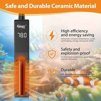 hygger Upgrade Ceramic Aquarium Heater, 300W Digital Fish Tank Heater with Automatic Power-Off and Over-Temperature Protection, Energy Saving Submersible Aquarium Heater for Freshwater and Saltwater