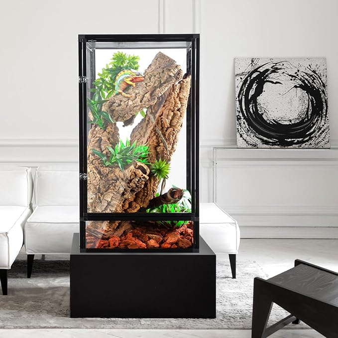 REPTIZOO 18" x 18" x 36" Front Opening Chameleon Cage with 3-Sided Metal Mesh, 50 Gallon Screen Vertical Terrarium with Background Sticker, Tall Enclosure for Chameleon, Tree Frog, Arboreal Reptiles