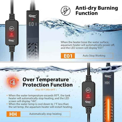 hygger Upgrade Ceramic Aquarium Heater, 300W Digital Fish Tank Heater with Automatic Power-Off and Over-Temperature Protection, Energy Saving Submersible Aquarium Heater for Freshwater and Saltwater