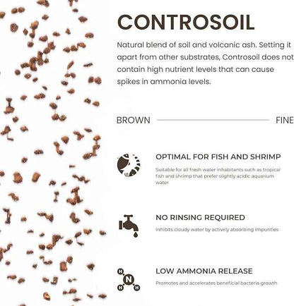 Ultum Nature Systems Controsoil - Freshwater Aqua Soil Substrate for Fish, Shrimp, Live Plant Propagation and Aquascaping - 6.8pH Low Ammonia, Volcanic Ash - Brown, Fine (1 Liter | 2LB)