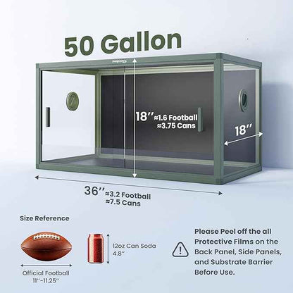 50 Gallon Reptile Enclosure for Easy Maintenance, Front Opening Reptile Tank with Top Screen Ventilation & Glass Sliding Door 36''x18''x18''