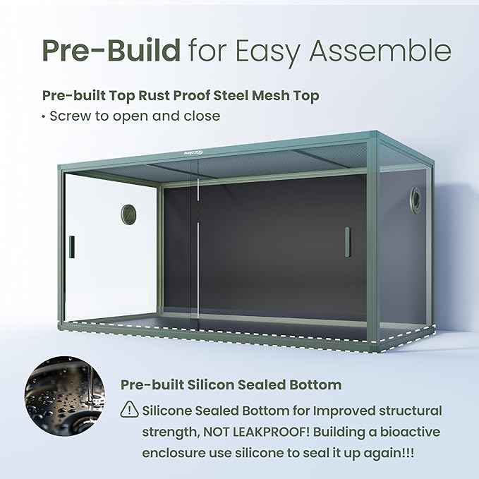 120 Gallon (48" x 24" x 24") Reptile Tank with Sliding Door Top Screen Ventilation, Front Opening Reptile Enclosure for Easy Maintenance