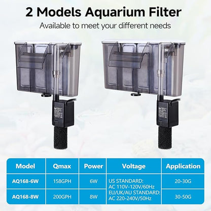AQQA Quiet 20-30 Gallon Fish Tank Filter (6W 158GPH)