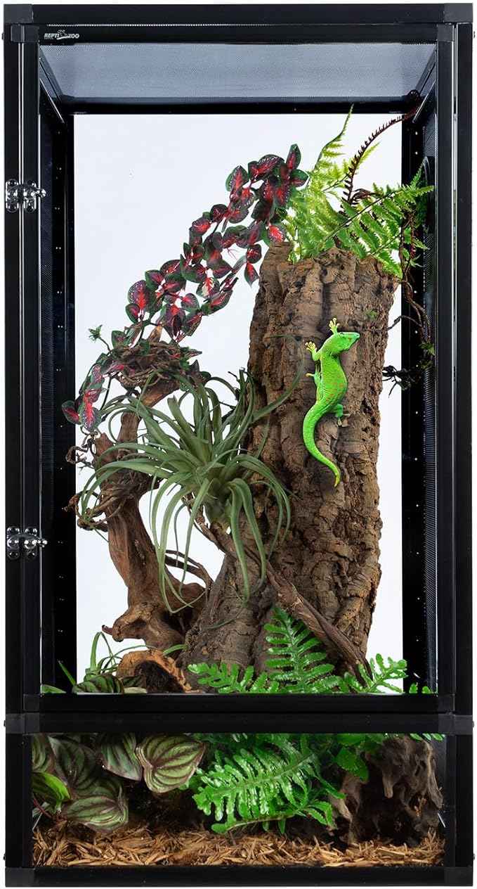REPTIZOO 16" x 16" x 30" Front Opening Chameleon Cage with 3-Sided Metal Mesh, 33 Gallon Screen Vertical Terrarium with Background Sticker, Tall Enclosure for Chameleon, Tree Frog, Arboreal Reptiles