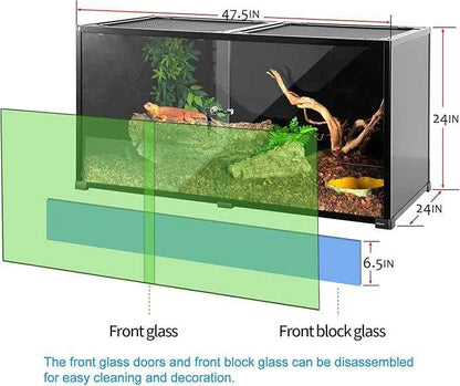 REPTIZOO Large 120 Gallon Reptile Terrarium, Reptile Tank 48" x 24" x 24" Black-Tinted Eco-Terrarium