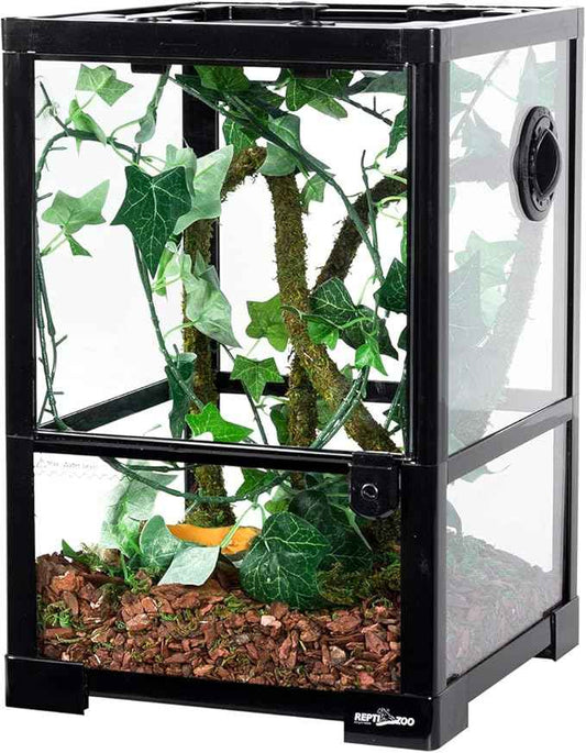 REPTI ZOO Amphibian Habitat Tank 10 Gallon, Full Vision Glass Reptile Terrarium 12" x 12" x 18", Vertical Reptile Tank with Deep Base & Top Screen Ventilation
