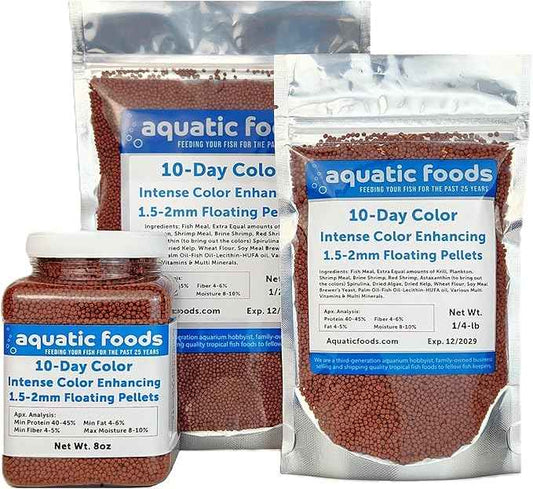 Aquatic Foods Inc. Ultra Intense Color Enhancing with a 10-Day Color Change, 1.5mm - 2mm Floating Pellets for Cichlids, Discus, All Baby and Small Tropical Fish & Pond Fish…8oz Jar
