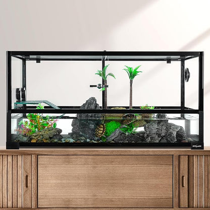 REPTIZOO 50 Gallon Paludarium, Small Turtle Tank, 36"×18"×18" with Drainage System, Adequate for Tree Frogs, Salamanders, and Semi-Aquatic Species