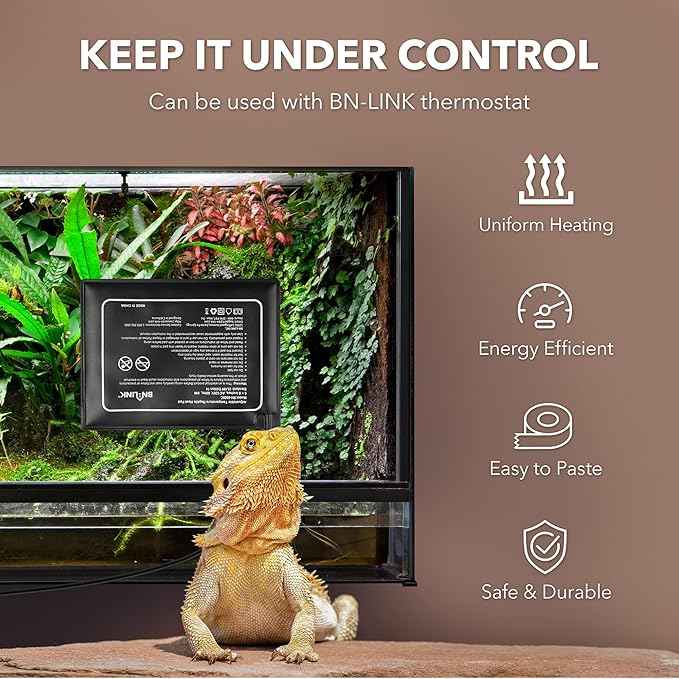 BN-LINK Reptile Heating Pad 6"X8" with Adjust Knob, Adjustable Temperature Under Tank Heater for Reptiles, Indoor Terraium Heating Mat for Turtles, Lizard, Snakes, Frogs, and Other Reptiles