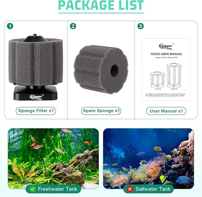hygger Small Sponge Filter for Aquarium 3-30 Gallons Fish Tank Filter Betta Breeding Fry Shrimp Snails Foam Air Drive Filters