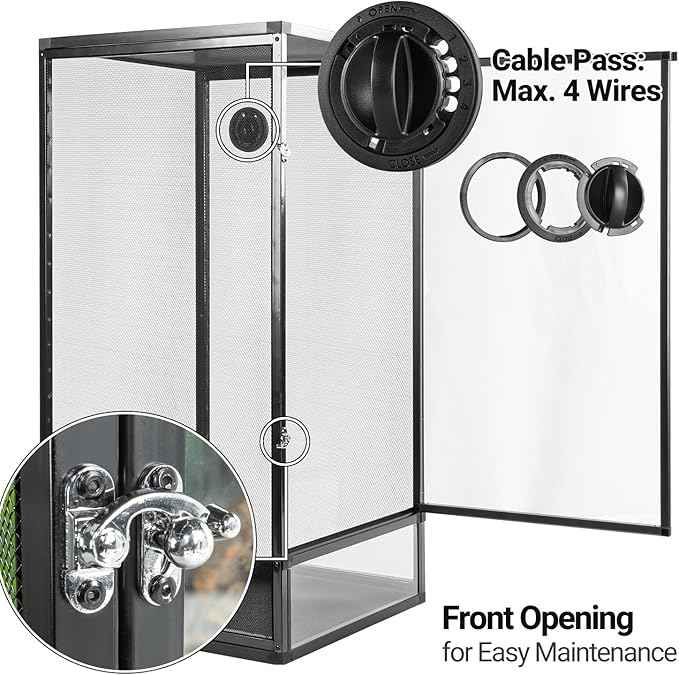 REPTI ZOO 18" x 18" x 36" Front Opening Chameleon Cage with 3-Sided Metal Mesh, 50 Gallon Screen Vertical Terrarium with Background Sticker, Tall Enclosure for Chameleon, Tree Frog, Arboreal Reptiles
