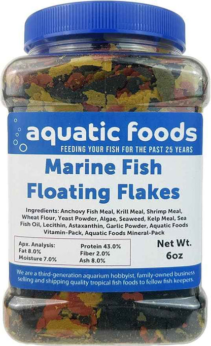 Aquatic Foods Inc. Marine Fish Flakes of Red & Green Algae, Seaweed for Tangs, Butterflies, Angelfish, Anthias, Clown Fish, Damsels Also Pellet Mix, Wafer Mix Included… AFI 6oz Jar