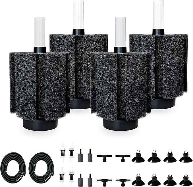 4 Pack 70-80 Gal Aquarium Sponge Filter with Air Stone and Ceramic Filter Media, Quiet Fish Tank Filters