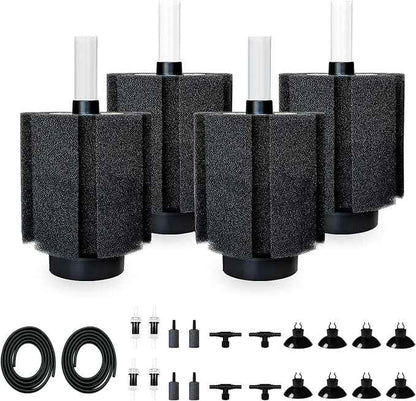 4 Pack 70-80 Gal Aquarium Sponge Filter with Air Stone and Ceramic Filter Media, Quiet Fish Tank Filters