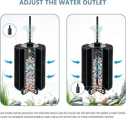 2 Pack 60-70 Gal Aquarium Sponge Filter with Air Stone and Ceramic Filter Media, Quiet Fish Tank Biological Filter