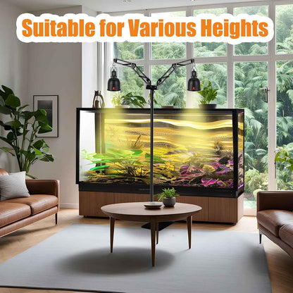 Dual Reptile Lamp Stand Adjustable Heat Light Holder up to 74 Inch