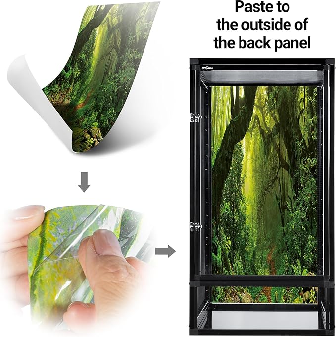 REPTIZOO 16" x 16" x 30" Front Opening Chameleon Cage with 3-Sided Metal Mesh, 33 Gallon Screen Vertical Terrarium with Background Sticker, Tall Enclosure for Chameleon, Tree Frog, Arboreal Reptiles
