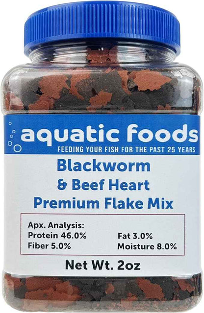 Aquatic Foods Inc. California Blackworm & Beef Heart Premium Flakes for Discus, Cichlids All Community Tropical Fish Also Pellet Mix, Wafer Mix Included…2oz