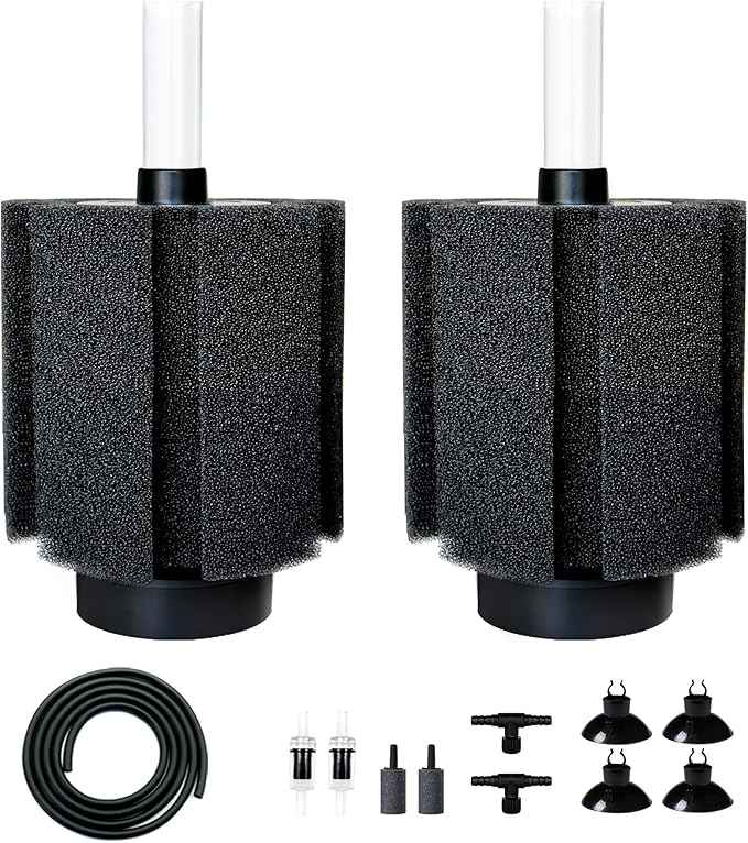 2 Pack 60-70 Gal Aquarium Sponge Filter with Air Stone and Ceramic Filter Media, Quiet Fish Tank Biological Filter
