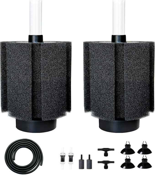 2 Pack 60-70 Gal Aquarium Sponge Filter with Air Stone and Ceramic Filter Media, Quiet Fish Tank Biological Filter