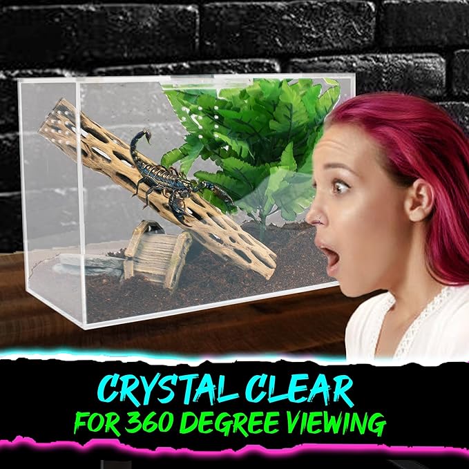 Tarantula Enclosure XL (10”x7”x14”) Reptile Terrarium w/Sliding Magnetic Door