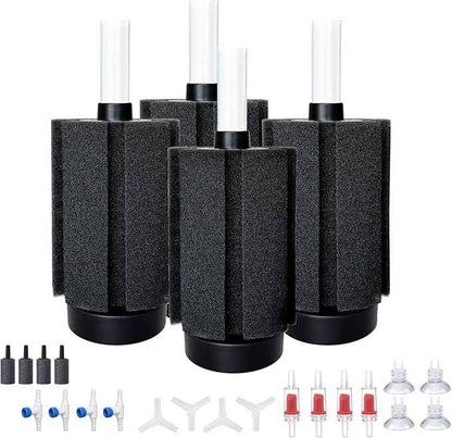 ALEGI 4pcs Large Aquarium Sponge Filter with Suction Cups, Check Valves for Fish Tank (20-50 Gal 4 Pcs)