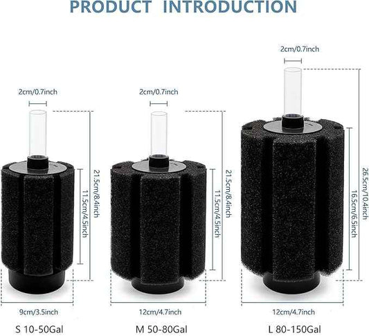100-120 Gal Large Aquarium Sponge Filter with Air Stone and Ceramic Media, 2 Pack Quiet Fish Tank Filters fit Breeding Fry Betta Shrimp Fish Tank