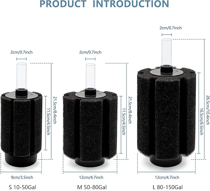 4 Pack 70-80 Gal Aquarium Sponge Filter with Air Stone and Ceramic Filter Media, Quiet Fish Tank Filters