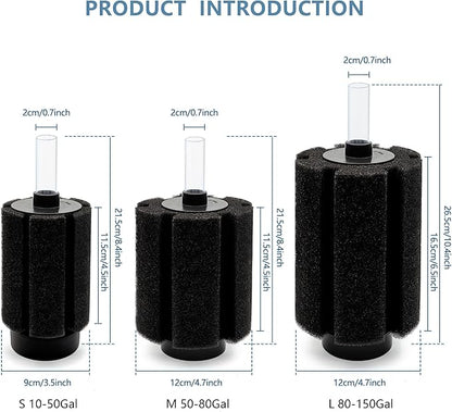 70-80 Gal Aquarium Sponge Filter with Air Stone and Ceramic Filter Media | 4 Pack